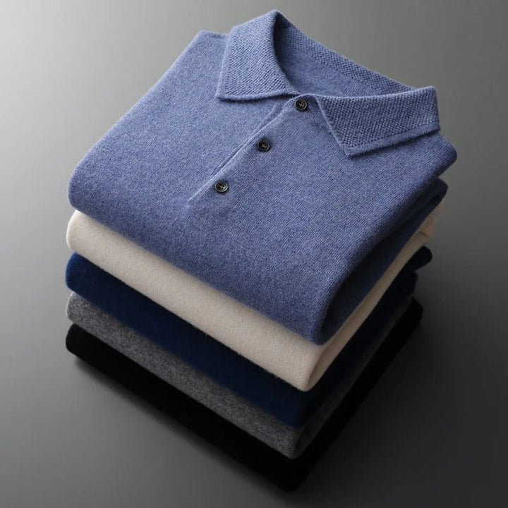 Mens Knit Sweater Cashmere Polo Long Sleeve Pullover