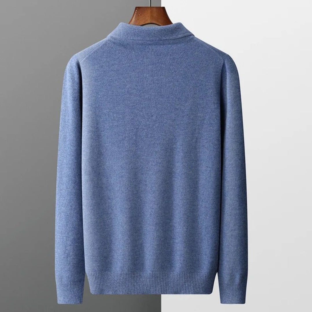 Mens Knit Sweater Cashmere Polo Long Sleeve Pullover