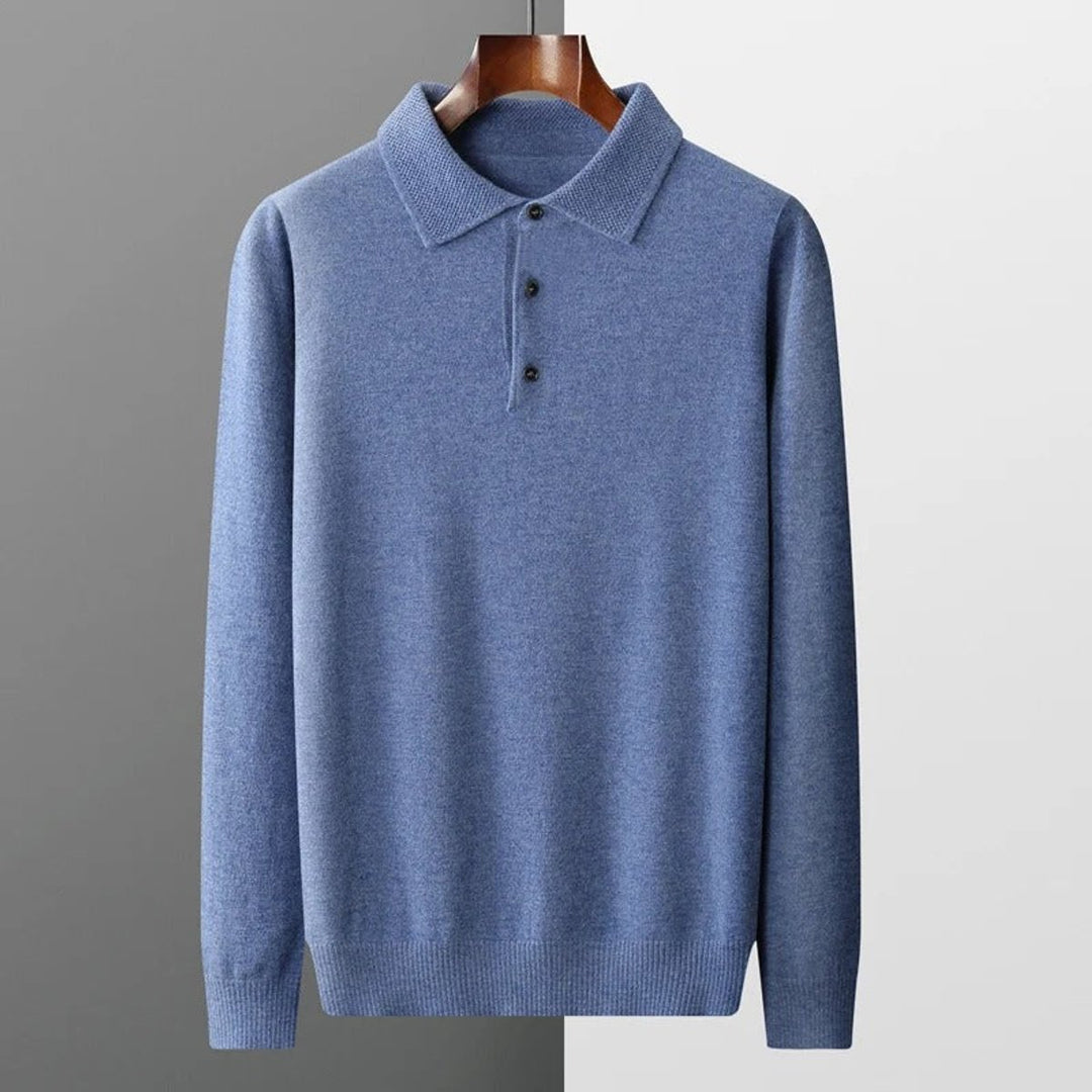 Mens Knit Sweater Cashmere Polo Long Sleeve Pullover