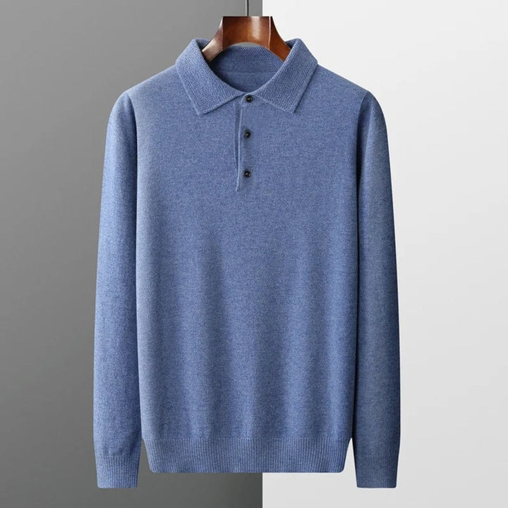 Mens Knit Sweater Cashmere Polo Long Sleeve Pullover