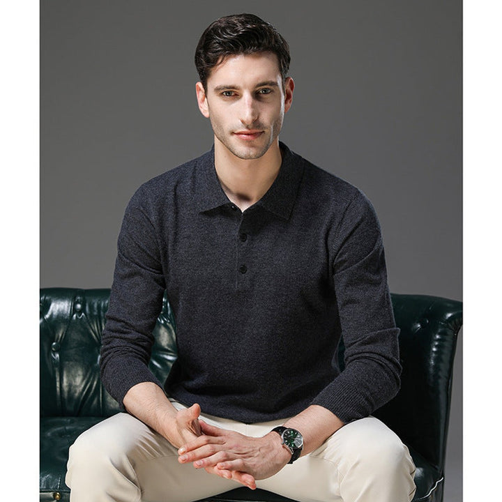 Mens Knit Sweater Cashmere Polo Long Sleeve Pullover