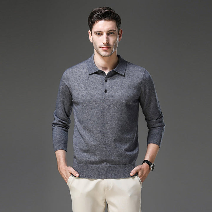Mens Knit Sweater Cashmere Polo Long Sleeve Pullover