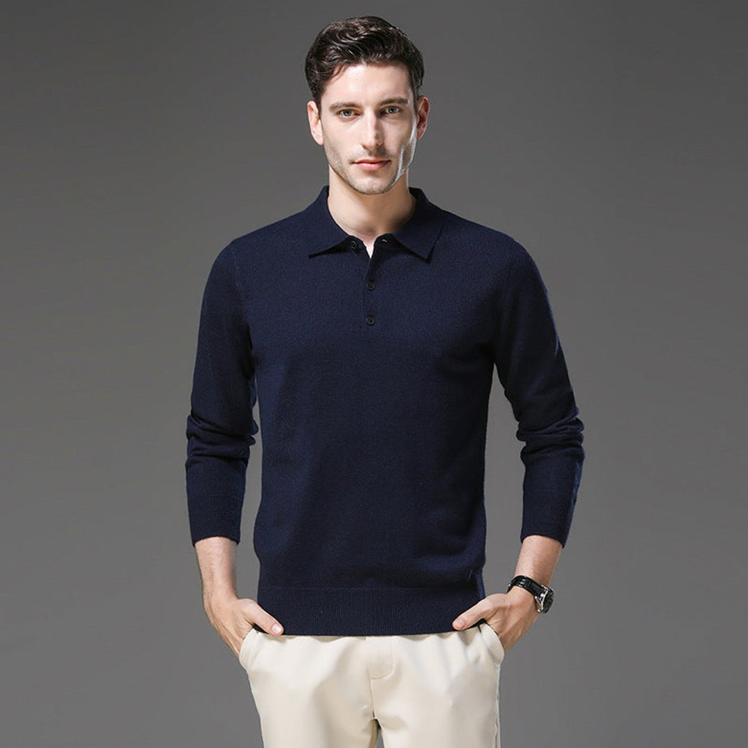 Mens Knit Sweater Cashmere Polo Long Sleeve Pullover