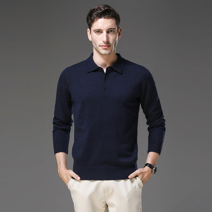 Mens Knit Sweater Cashmere Polo Long Sleeve Pullover