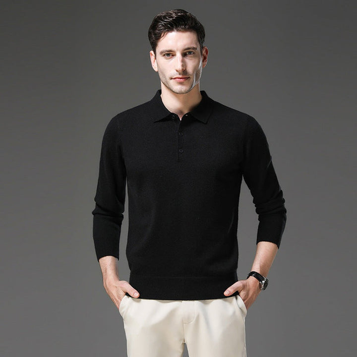 Mens Knit Sweater Cashmere Polo Long Sleeve Pullover