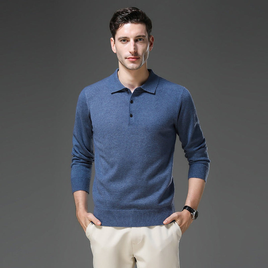 Mens Knit Sweater Cashmere Polo Long Sleeve Pullover