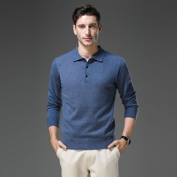Mens Knit Sweater Cashmere Polo Long Sleeve Pullover