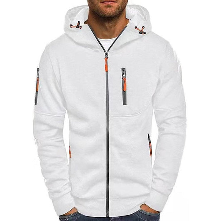 Mens Knit Sweater Zip-Up Fleece Hoodie Drawstring Hood - White