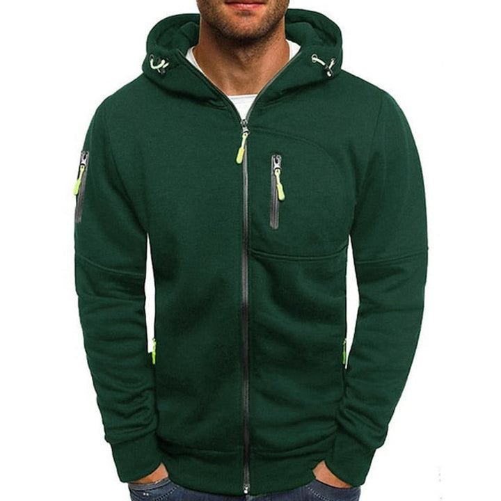 Mens Knit Sweater Zip-Up Fleece Hoodie Drawstring Hood - Green