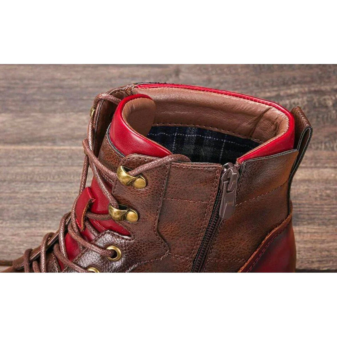 Men's Leather Lace-Up Oxford Ankle Boots Cap-Toe Zipper