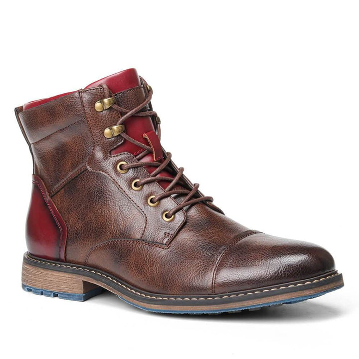 Men's Leather Lace-Up Oxford Ankle Boots Cap-Toe Zipper