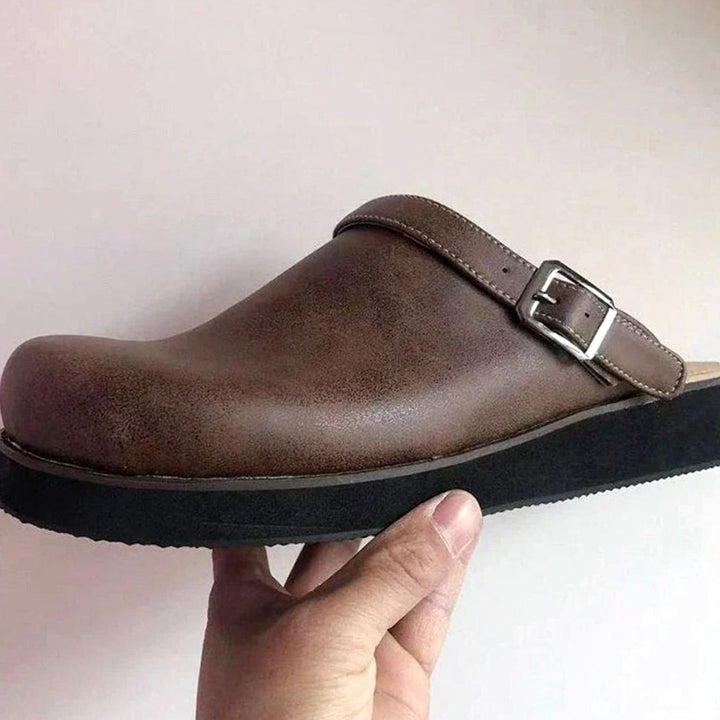 Men's Orthopedic Buckle Leather Slip-On Clogs