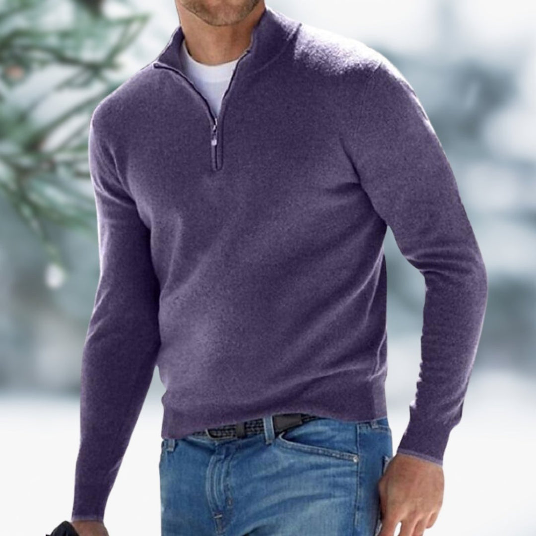 Men's Quarter-Zip Mens Knit Sweater Long Sleeve Pullover - Purple