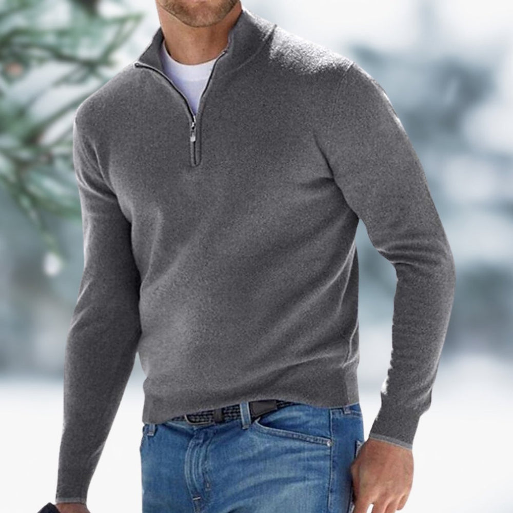 Men's Quarter-Zip Mens Knit Sweater Long Sleeve Pullover - Grey
