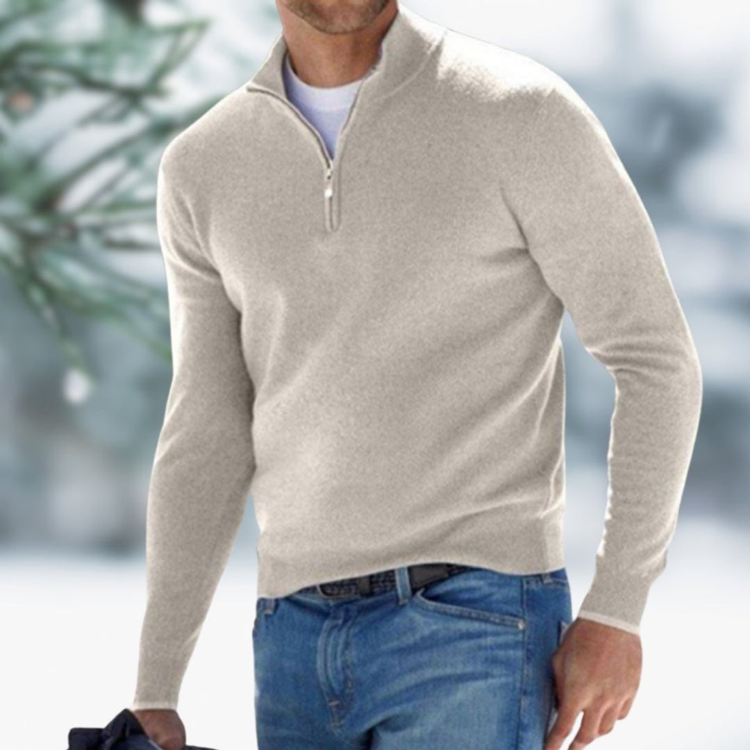 Men's Quarter-Zip Mens Knit Sweater Long Sleeve Pullover - Khaki
