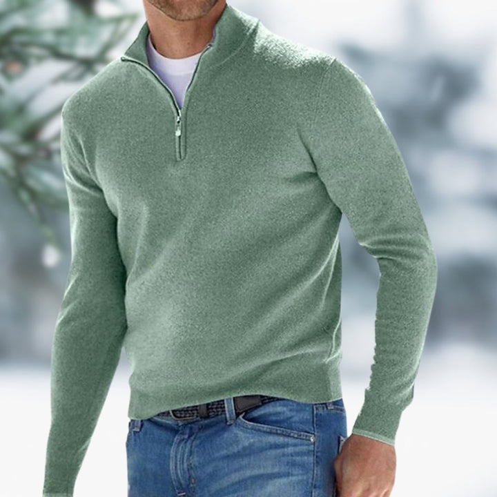Men's Quarter-Zip Mens Knit Sweater Long Sleeve Pullover - Green