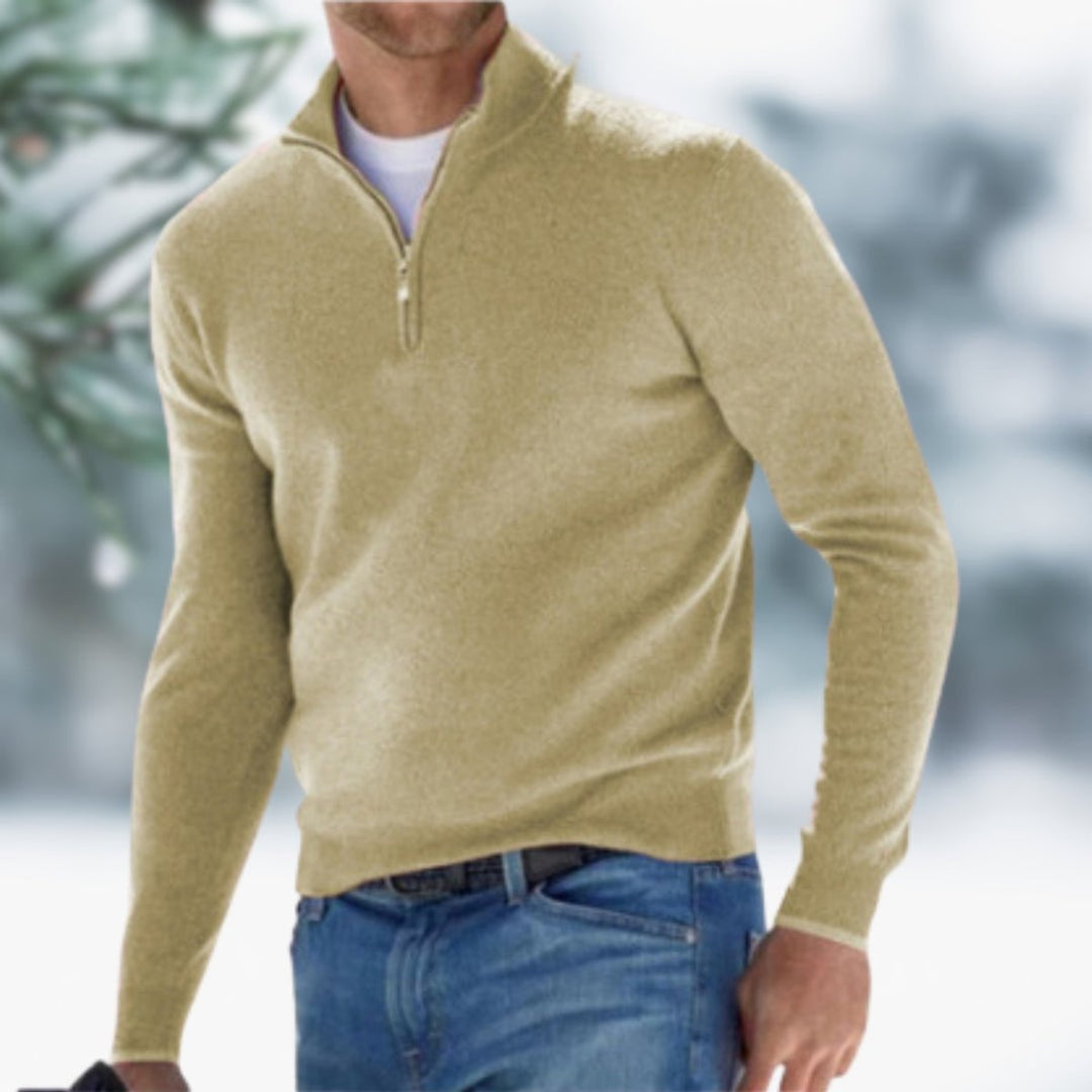 Men's Quarter-Zip Mens Knit Sweater Long Sleeve Pullover