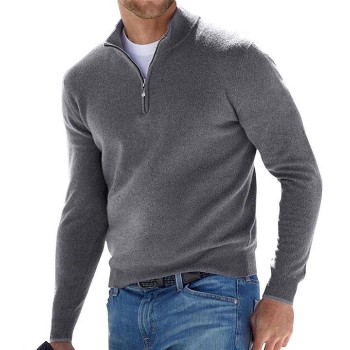 Men's Quarter-Zip Ribbed Knit Sweater Regular Fit Pullover - Grey