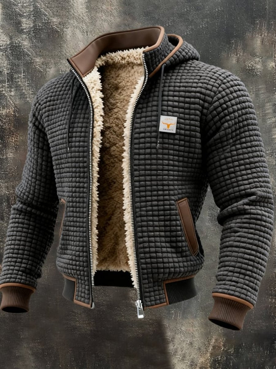 Men's Quilted Jacket Fleece-Lined Hooded Full-Zip Winter Coat - Grey