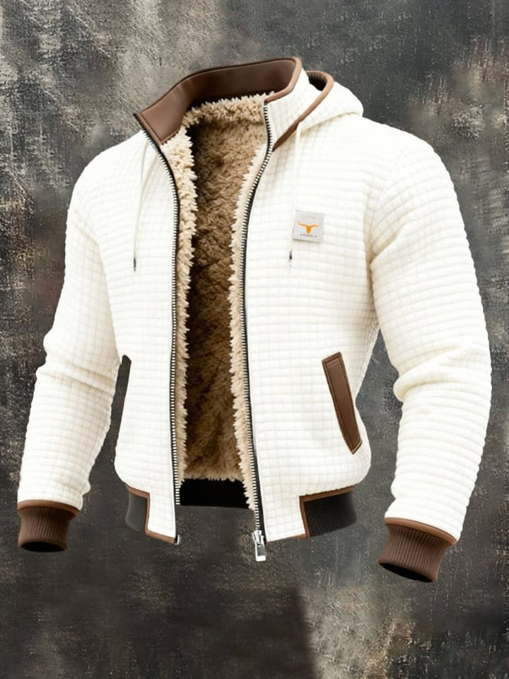 Men's Quilted Jacket Fleece-Lined Hooded Full-Zip Winter Coat - White