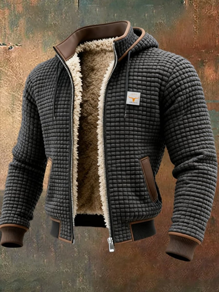 Men's Quilted Jacket Fleece-Lined Hooded Full-Zip Winter Coat