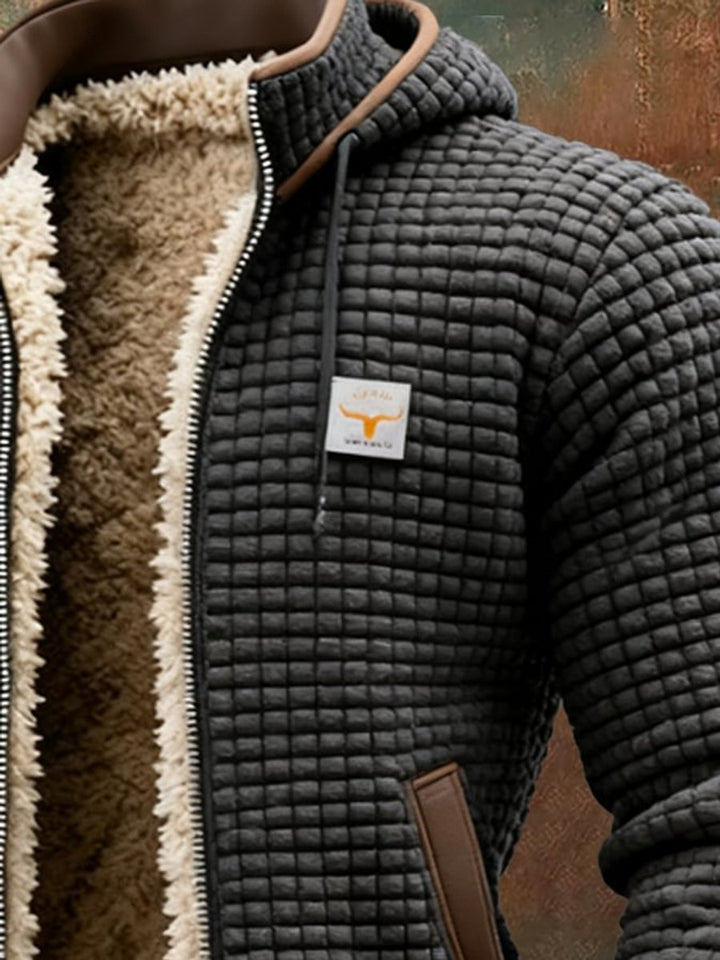 Men's Quilted Jacket Fleece-Lined Hooded Full-Zip Winter Coat