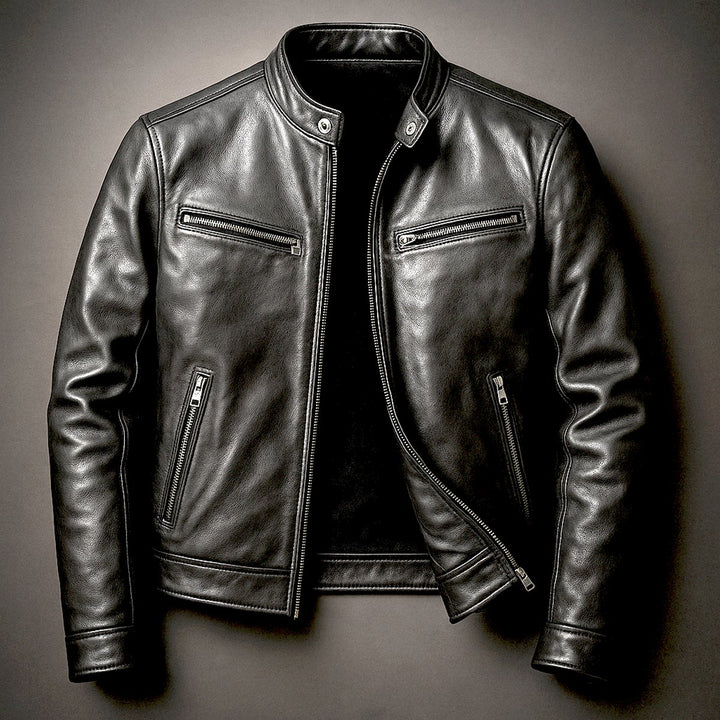 Men's Quilted Jacket Vintage Biker Leather Moto Zip-Up - Biker Black