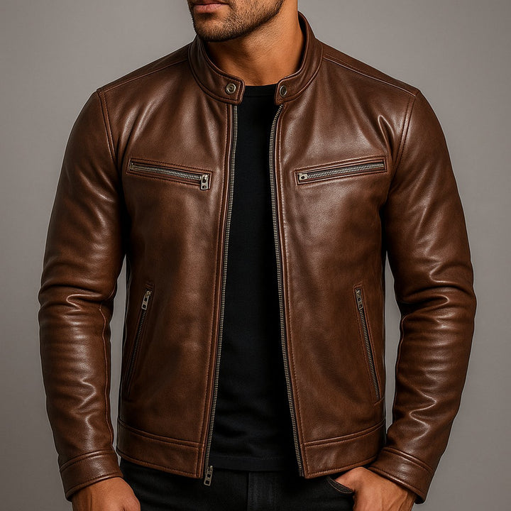 Men's Quilted Jacket Vintage Biker Leather Moto Zip-Up