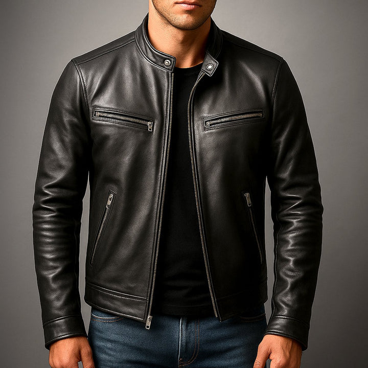 Men's Quilted Jacket Vintage Biker Leather Moto Zip-Up