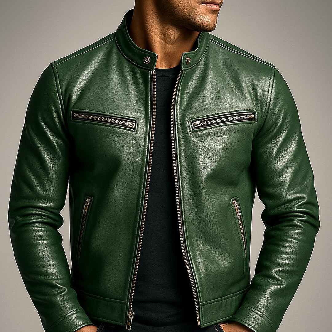 Men's Quilted Jacket Vintage Biker Leather Moto Zip-Up