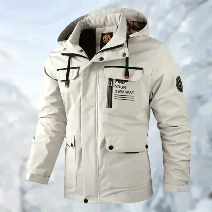 Men's Quilted Jacket Waterproof Hooded Windproof Outdoor Parka - White