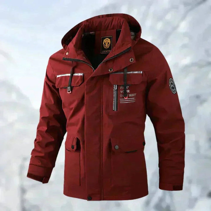 Men's Quilted Jacket Waterproof Hooded Windproof Outdoor Parka - Red