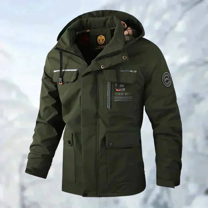 Men's Quilted Jacket Waterproof Hooded Windproof Outdoor Parka - Green