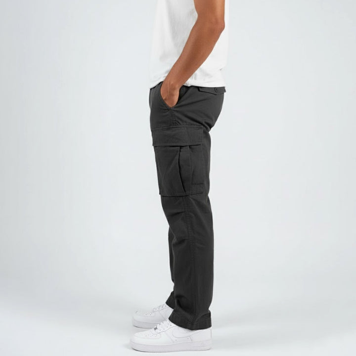 Men's Relaxed-Fit Multi-Pocket Cargo Pants Streetwear - Black