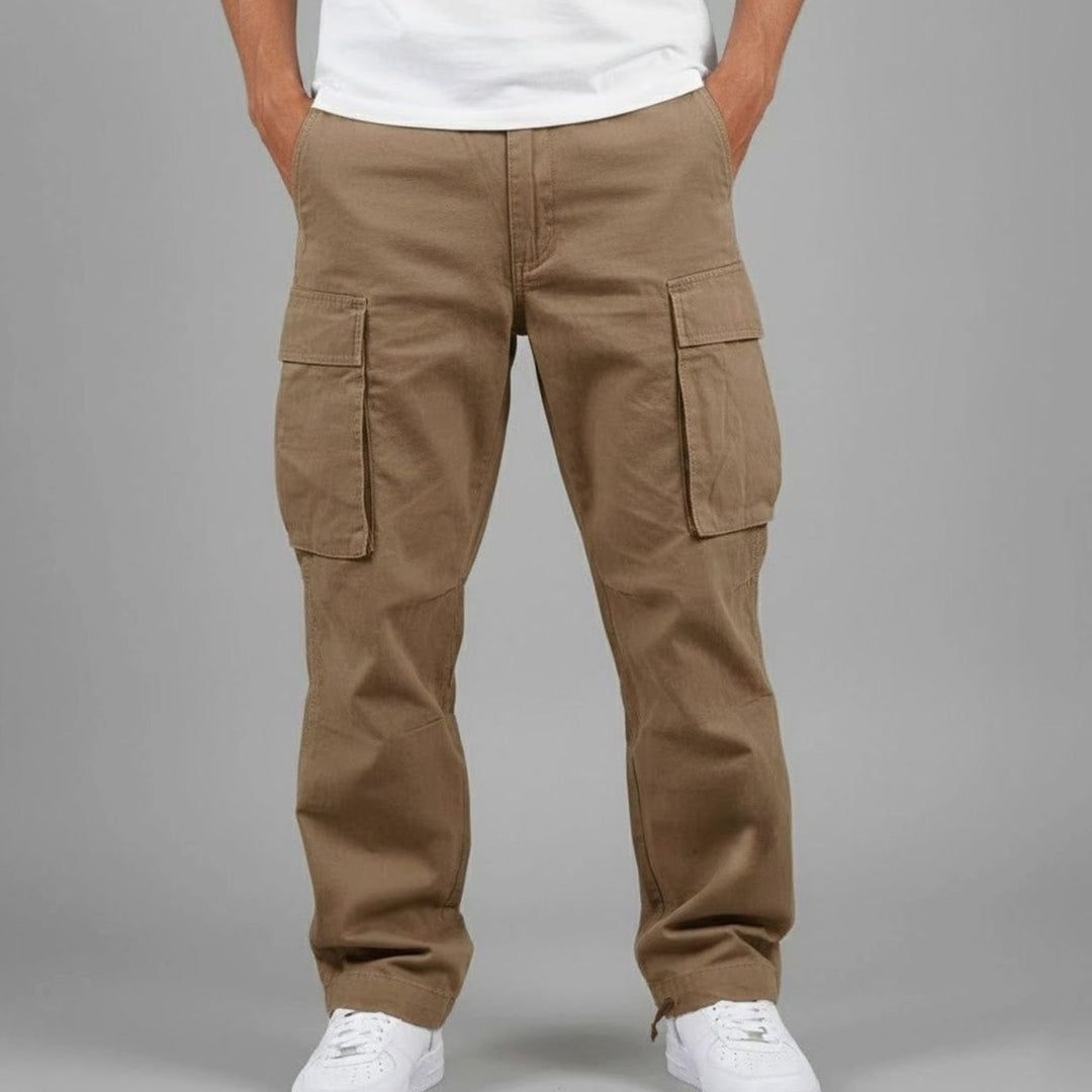 Men's Relaxed-Fit Multi-Pocket Cargo Pants Streetwear - Brown