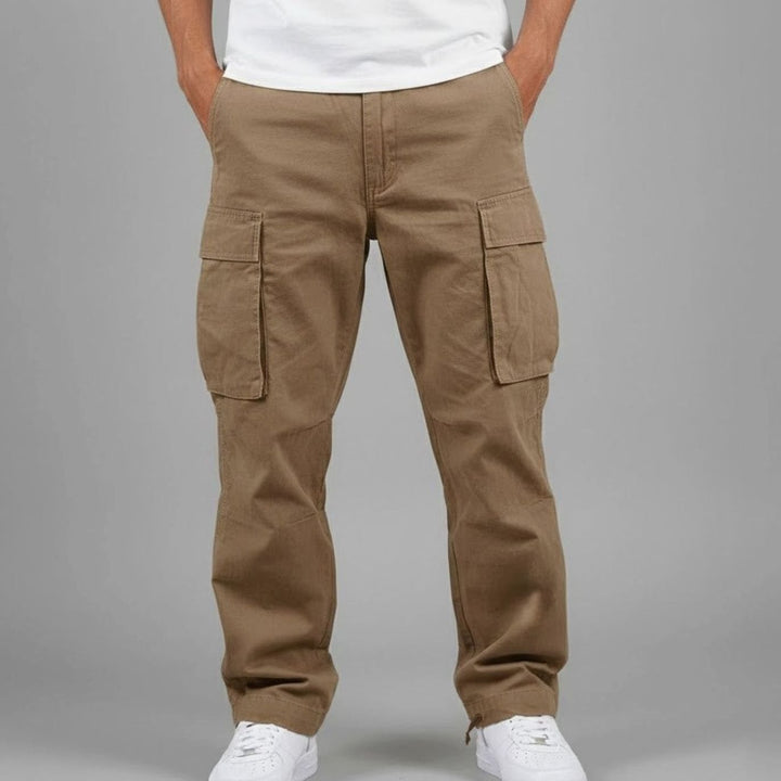 Men's Relaxed-Fit Multi-Pocket Cargo Pants Streetwear - Brown