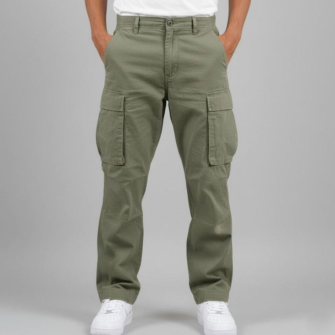 Men's Relaxed-Fit Multi-Pocket Cargo Pants Streetwear - Dark Green
