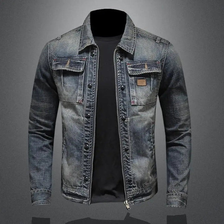 Men's Retro Washed Denim Zip-Up Jacket