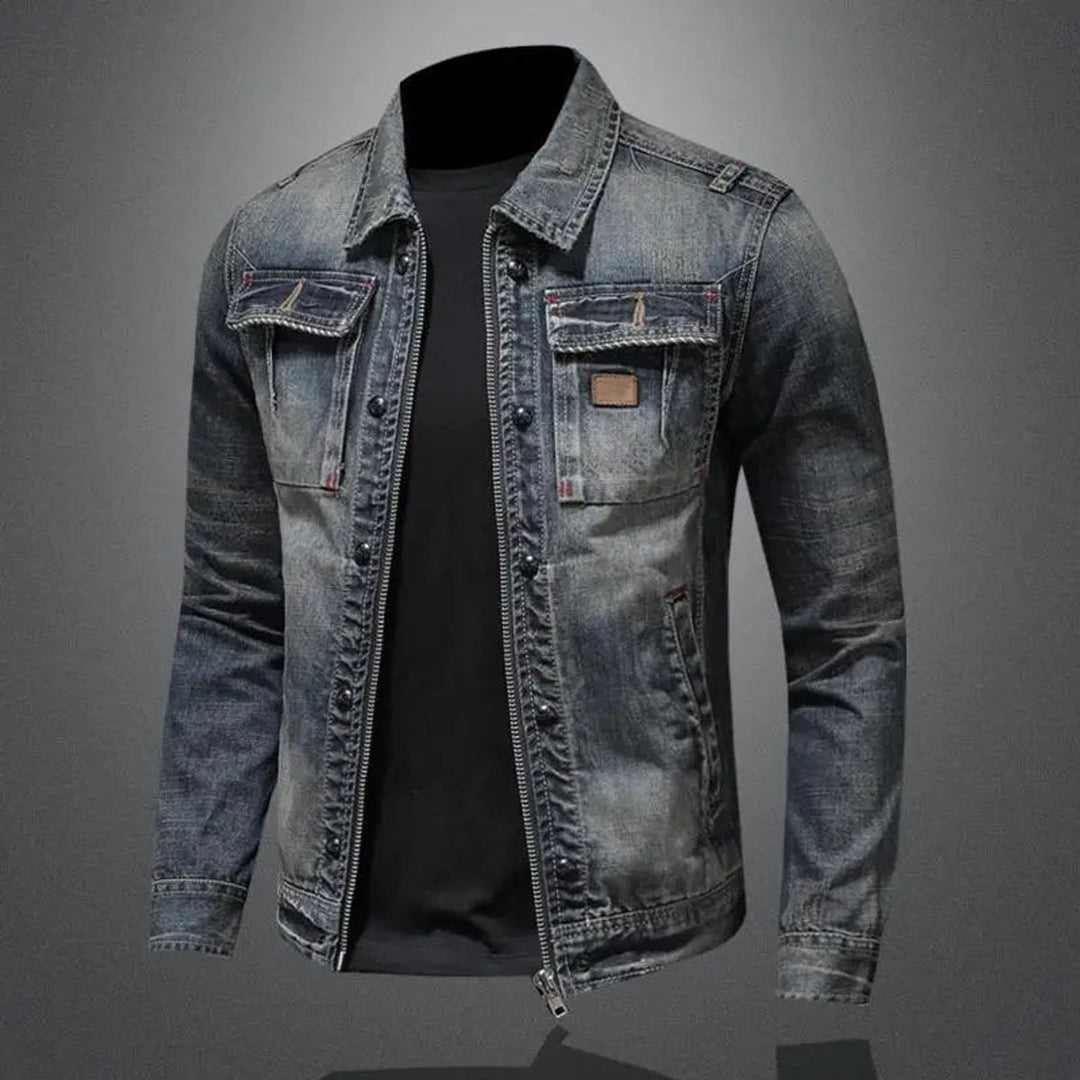 Men's Retro Washed Denim Zip-Up Jacket