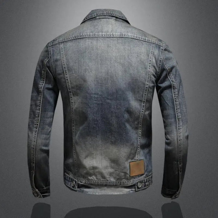 Men's Retro Washed Denim Zip-Up Jacket