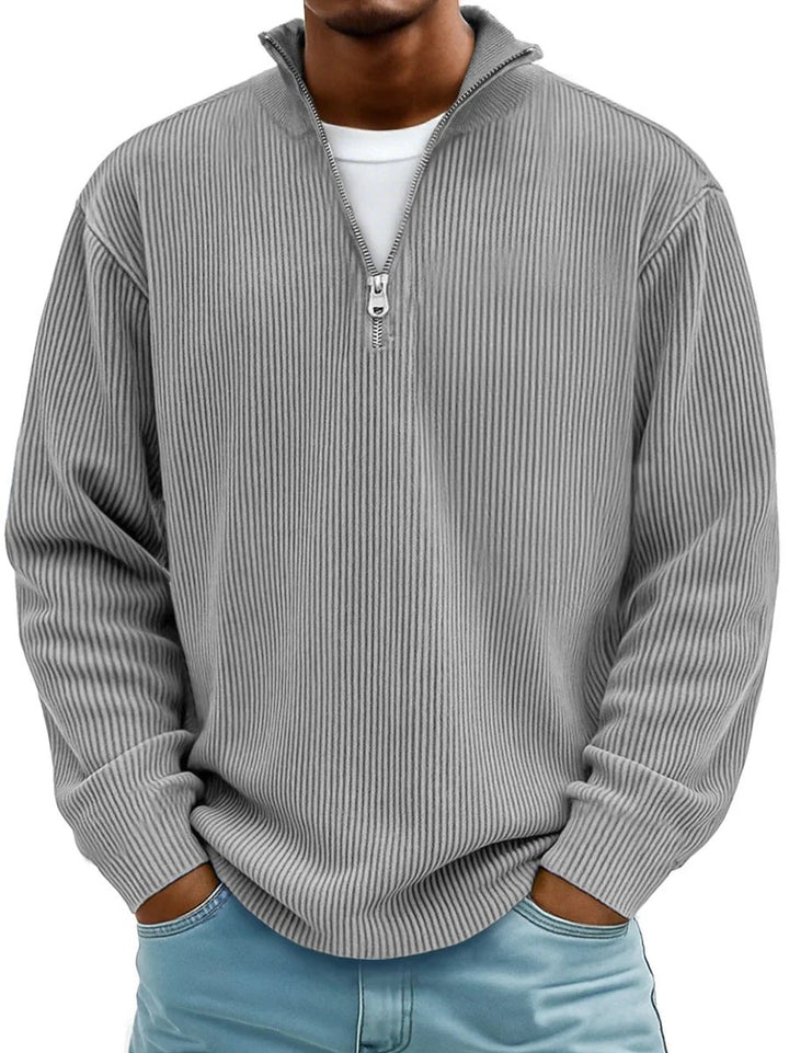 Men's Ribbed Knit Sweater Quarter-Zip Pullover - Grey