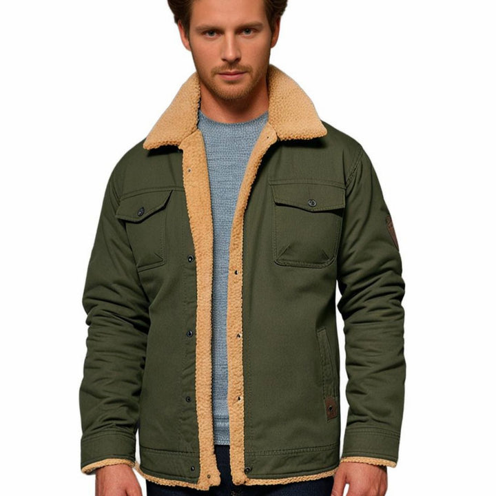 Men's Sherpa-Lined Fleece Cargo Winter Jacket