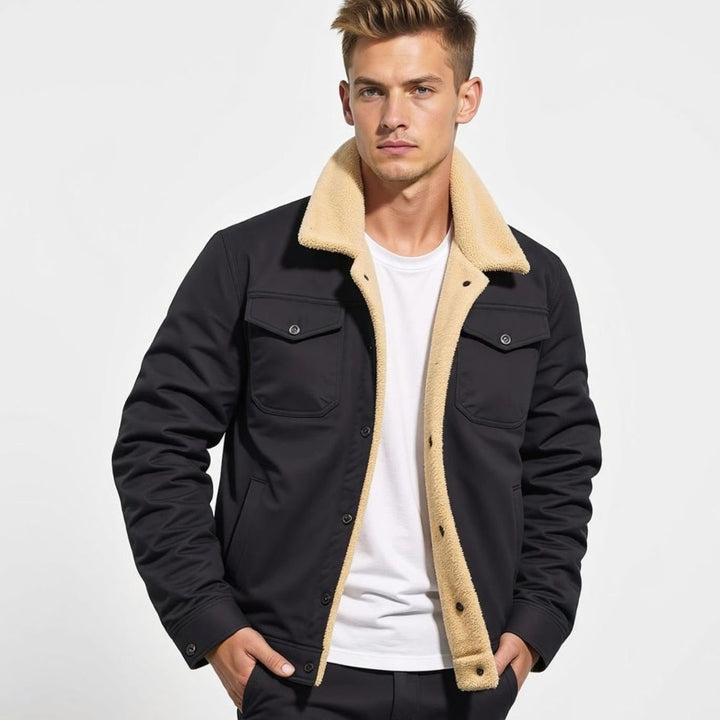Men's Sherpa-Lined Fleece Cargo Winter Jacket