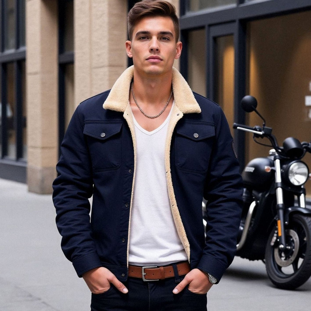 Men's Sherpa-Lined Fleece Cargo Winter Jacket