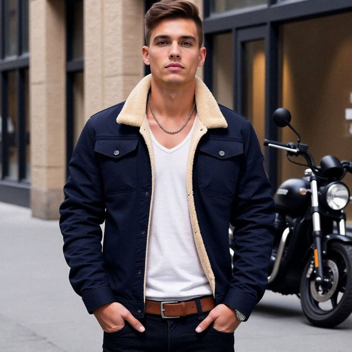 Men's Sherpa-Lined Fleece Cargo Winter Jacket
