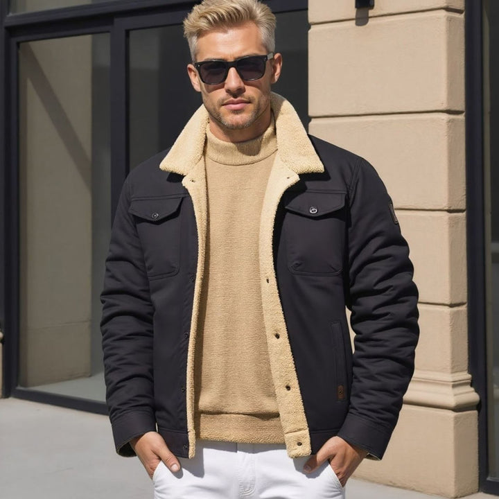 Men's Sherpa-Lined Fleece Cargo Winter Jacket