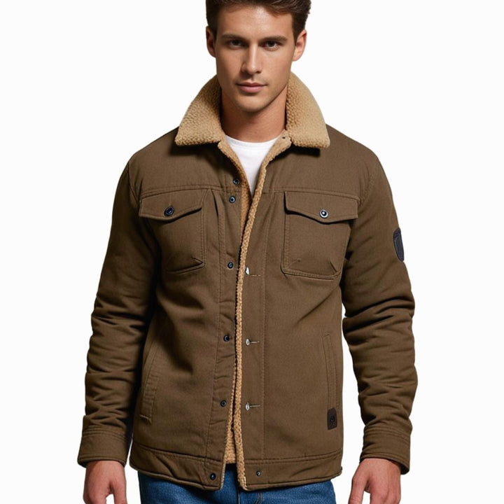 Men's Sherpa-Lined Fleece Cargo Winter Jacket