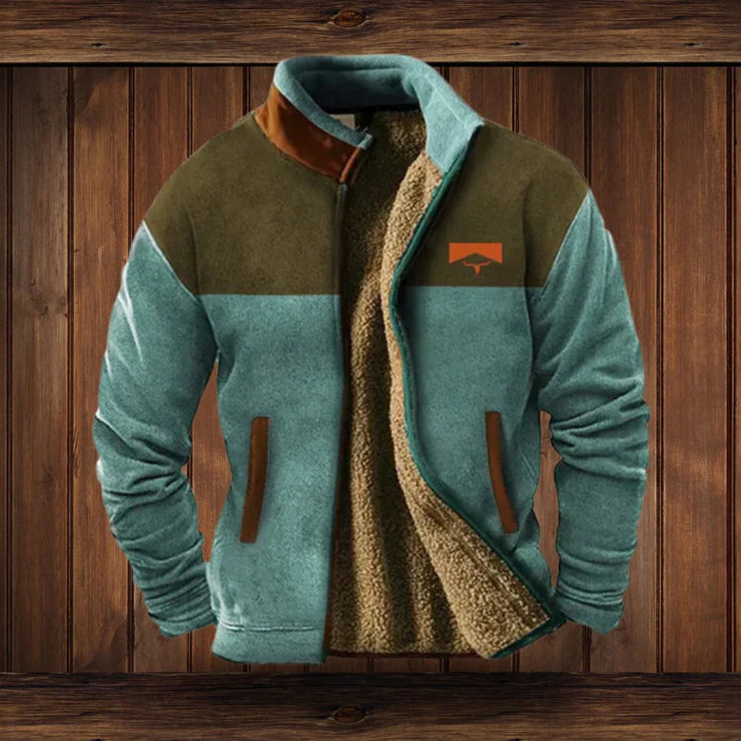 Men's Sherpa-Lined Zip-Up Western Print Mens Cardigan Jacket - Blue