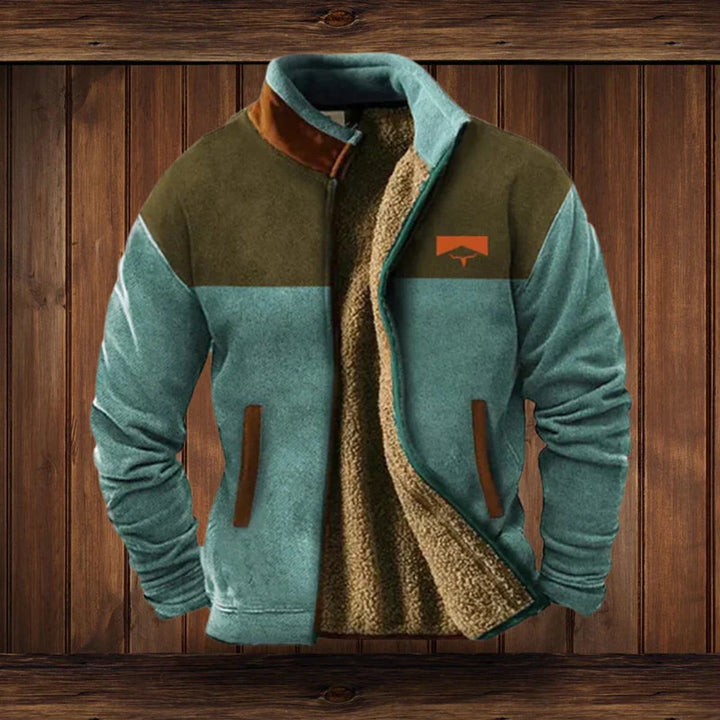 Men's Sherpa-Lined Zip-Up Western Print Mens Cardigan Jacket - Blue