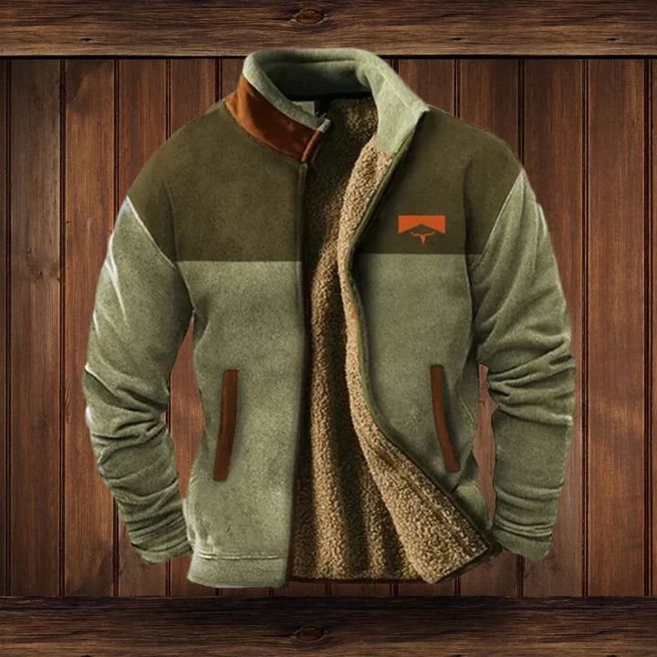 Men's Sherpa-Lined Zip-Up Western Print Mens Cardigan Jacket - Green